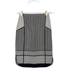 J Crew Size 00 Lux Paneled Black Cream Geometric Jacquard Pencil Skirt Cotton